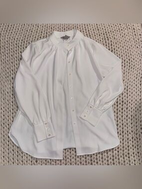 H&M White Long-Sleeve Band Collar Button-Down Shirt